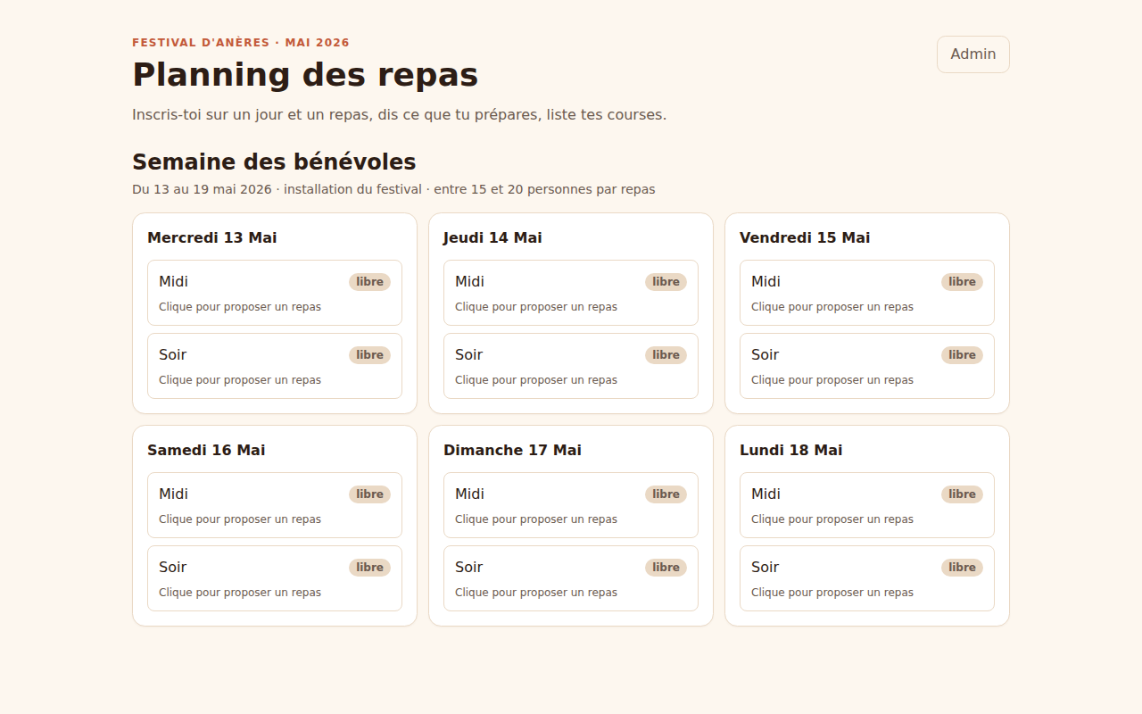 Capture de l’app Repas Festival