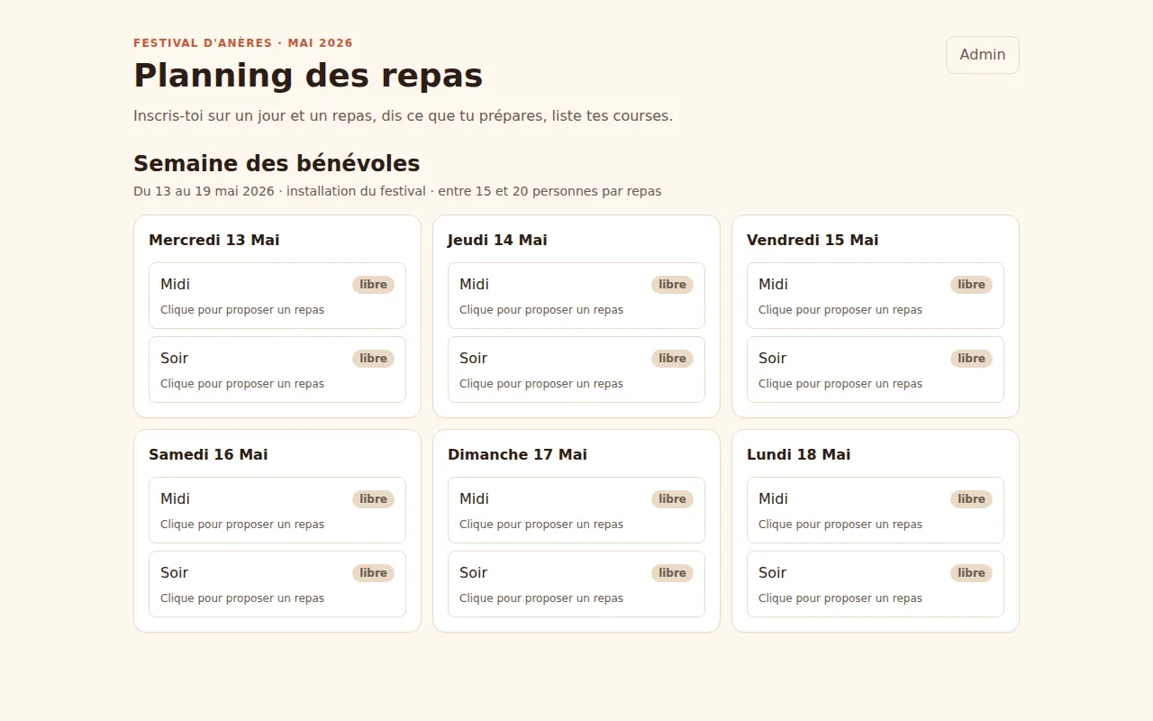 Capture de l’app Repas Festival